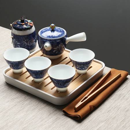 蘇氏陶瓷旅行茶具藍錦亭立方盤功夫茶具套裝